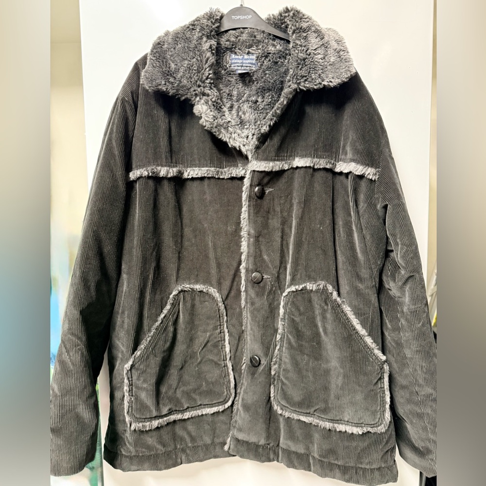 ‼️VINTAGE‼️LUCKY Brand blk Corduroy Jacket with Faux Fur ONE OF A KIND!